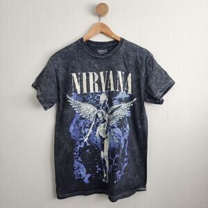 NEW NIRVANA Official Black Acid Wash Tie Dye Grunge Concert T-Shirt Unisex M